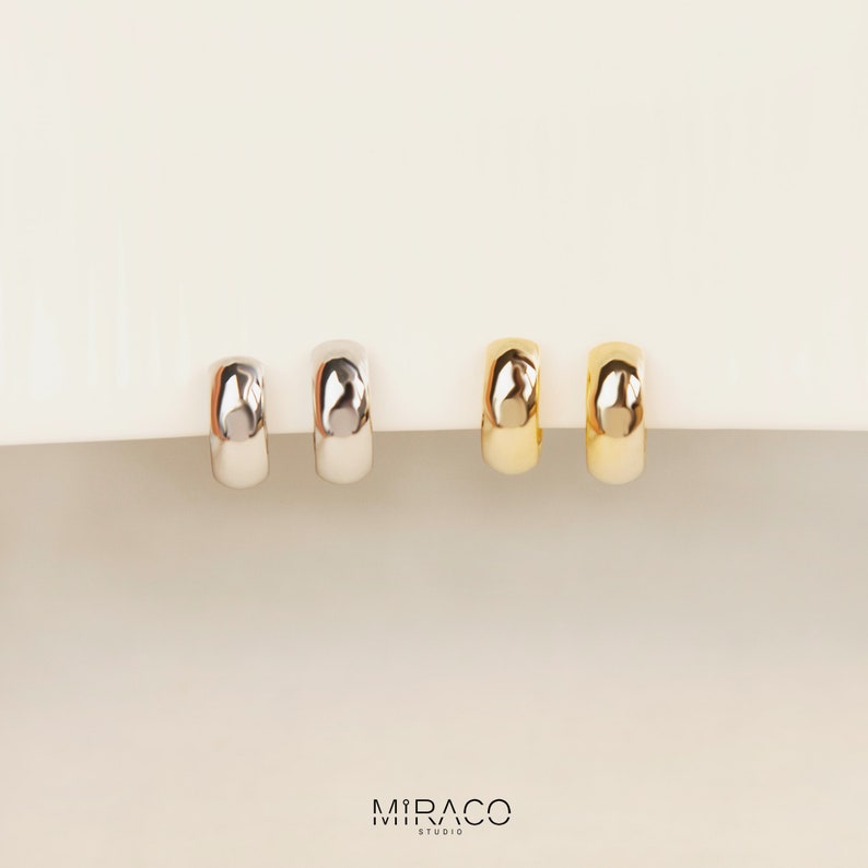 Minimalist Clip On Huggie Earrings, Huggie Hoop Earrings in Gold & Silver, Everyday Simple Chunky Hoops, Coil Back Non Pierced Earrings image 4
