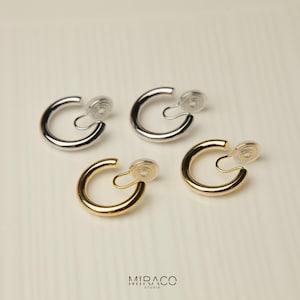 Minimalist Clip On Huggie Earrings, Huggie Hoop Earrings in Gold & Silver, Everyday Simple Chunky Hoops, Coil Back Non Pierced Earrings