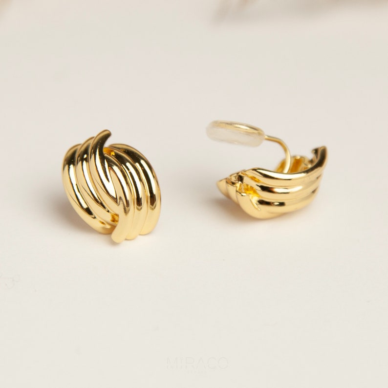 Clip On Metal Knot Stud Earrings, Chunky Modern Minimalist Earrings, Medium Clip On Stud, Non Pierced Earrings, Silver or Gold Ear Clips Gold