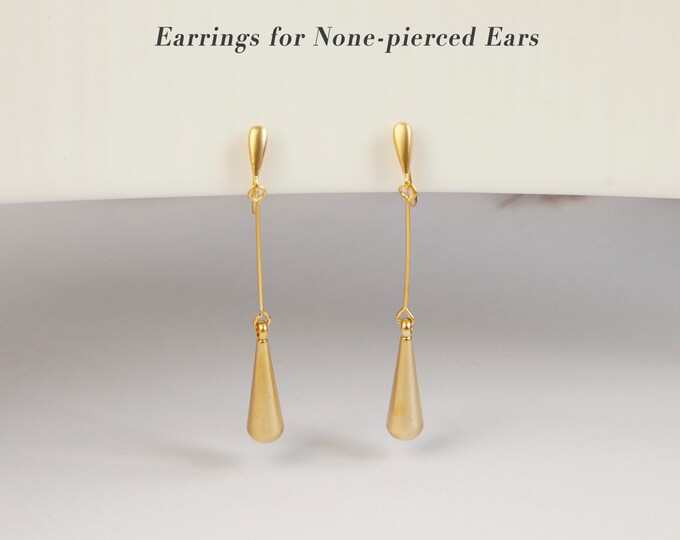 Brushed Gold Teardrop Clip on Earrings, Gold Teardrop Clipons, Metallic