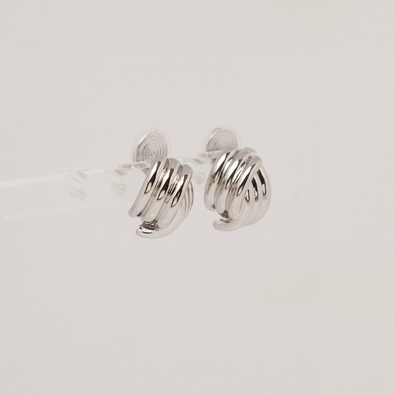 Clip On Metal Knot Stud Earrings, Chunky Modern Minimalist Earrings, Medium Clip On Stud, Non Pierced Earrings, Silver or Gold Ear Clips image 6