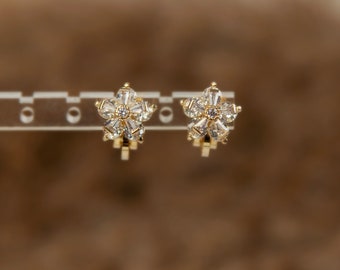 Clip On Double Layer Flower Diamond Earrings, Mini-Clip Paddle Back Earrings, Clear Crystal Stud Earrings, Non-Pierced Flower Earrings