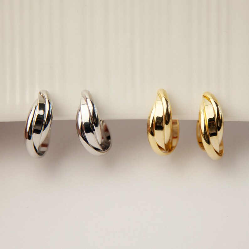 Twisted Hoop Clip On Earrings, Coil Back Clip On Gold or Sillver Huggie