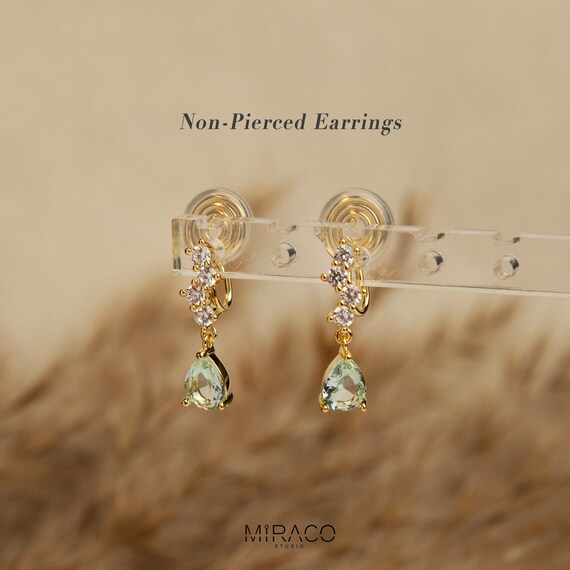 Clip on Diamond Earrings Clip on Dangle Earrings Teal Crystal