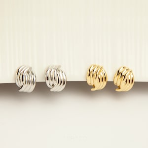 Clip On Metal Knot Stud Earrings, Chunky Modern Minimalist Earrings, Medium Clip On Stud, Non Pierced Earrings, Silver or Gold Ear Clips image 1