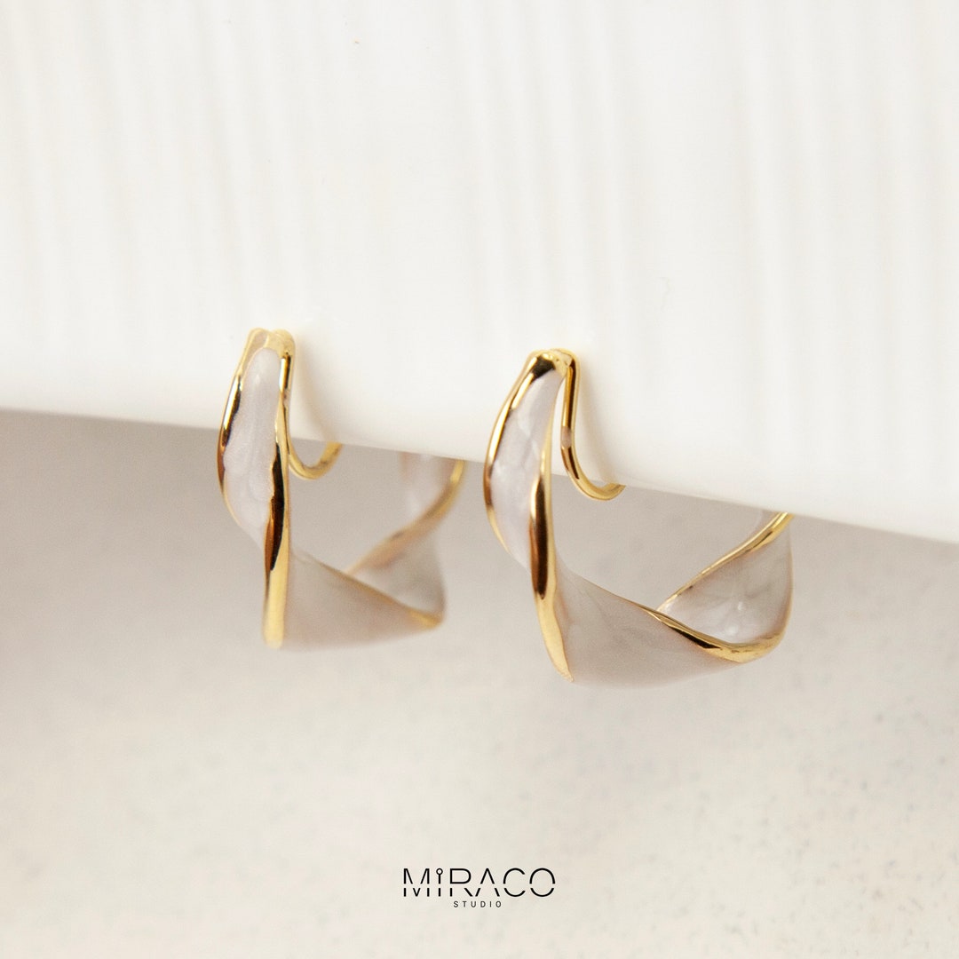 Cream White Clip on Hoop Earrings, Painless Clip on Earrings, Non