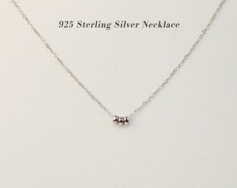 925 Sterling Silver Minimalist Necklace, Simple Bead Necklace, Dainty Silver Necklace, Delicate Minimalist Three Beads Chain Necklace