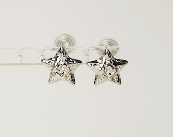 Silver Colour Clip On Star Stud Earrings, Five Points Star Stud Earrings with CZ Diamonds, Silver Star Clip On Earrings, Non Pierced Earring