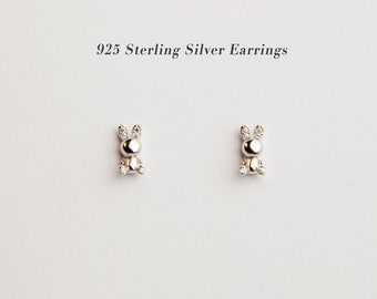 Sterling Silver Bunny Stud Earrings, Rabbit CZ Studs Earrings, Dainty Diamond Bunny Studs Earrings, Cute Chubby Bunny Toy Studs, Animal Stud