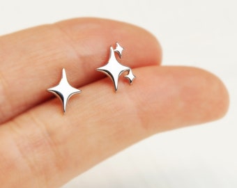 Star Stud Earrings in Sterling Silver, Four Point Star Earrings, Minimalist Earrings, North Star Earring Cartilage Stud, Celestial Earrings