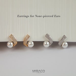 Boucles d'oreilles clip CZ en perles plaquées or, clous d'oreilles en cristal, clous d'oreilles avec pavé de diamants, crochets d'oreille non percés, clips d'oreilles