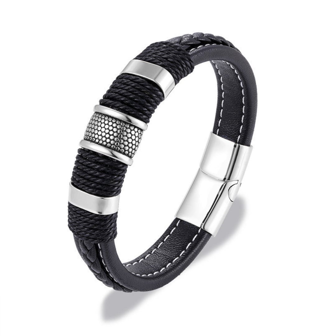 Black Leather Rope Wrap Men's Bracelet With Clasp Etsy UK