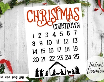 Christmas Countdown SVG, Christmas SVG, Christmas Calendar, Cut File Calendar, Instant Download, Manger Scene Calendar