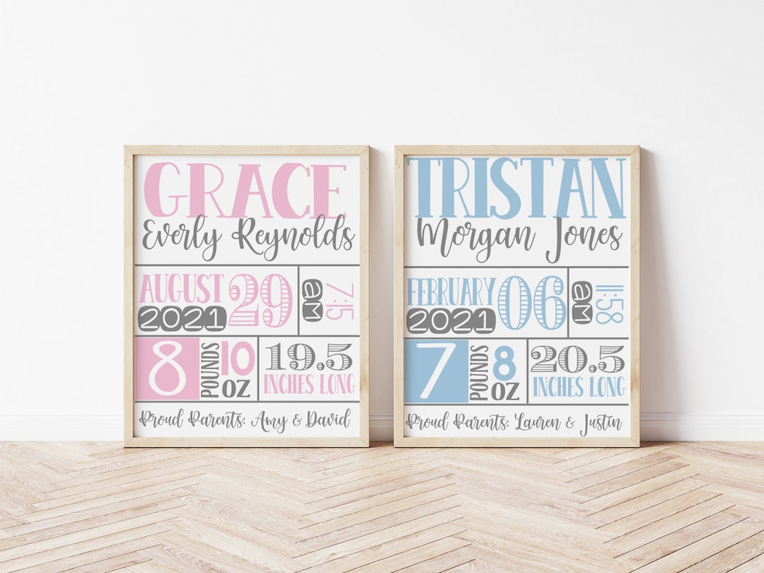 Personalized Custom Newborn Baby Birth Stats Sign Printable Digital ...