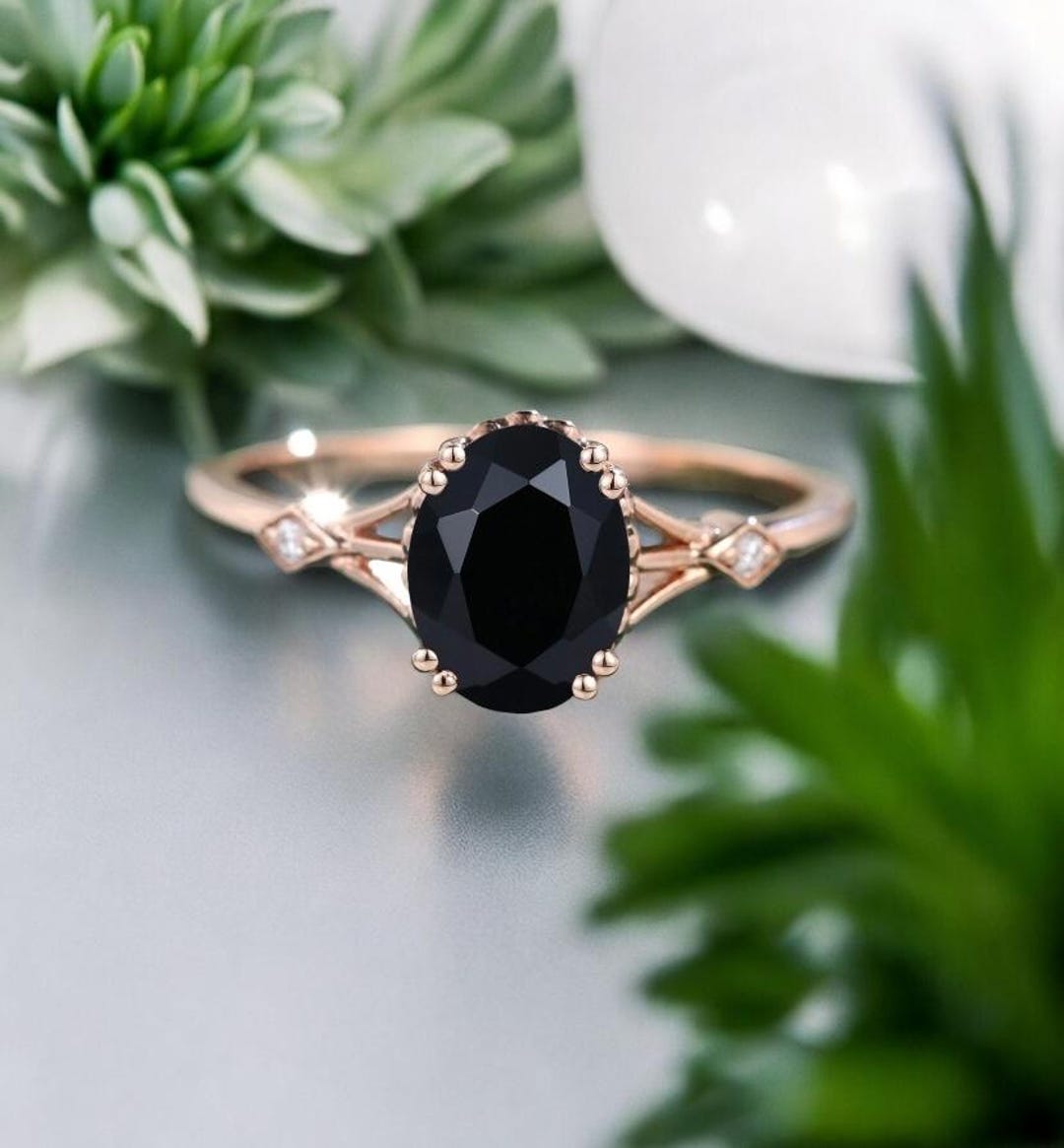 Black Onyx Engagement Rings Meaning Oval Cut Black Onyx Engagement Ring Unique 14K Rose Gold Ring Statement