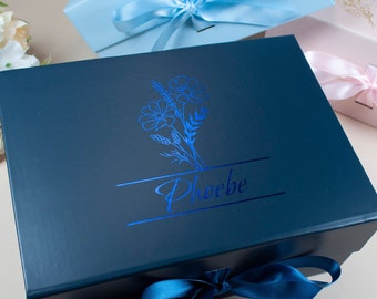 Scatola regalo personalizzata con fiori per la nascita, regalo floreale per il mese di nascita, regalo di compleanno personalizzato, scatola regalo per damigelle d'onore, scatola regalo personalizzata per la festa nuziale