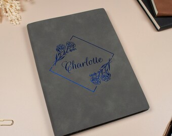 Birth Flower Personalized Journal, Personalized Birth Month Flower Notebook Birthday Gift, Custom Journal Anniversary Gift, Leather Planner