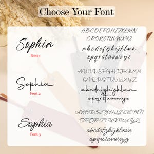 May include: Image showing bookmark designs with the name "Sophia" in three fonts. The text "Choose Your Font" is displayed. Each font is shown with the full alphabet, both upper and lower case.