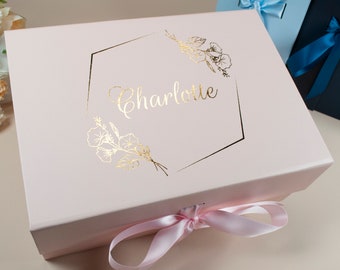 Confezione regalo personalizzata con fiori di nascita, scatole regalo personalizzate per damigella d'onore, sarai la mia damigella d'onore, scatole regalo di compleanno, scatole per proposte di damigella d'onore