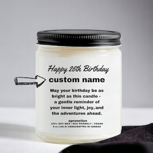 Personalized 26th Birthday Candle Gift – Scented Soy Wax Candle for 26th Birthday, Custom Name – Happy 26th, Twenty Six Birthday Celebration