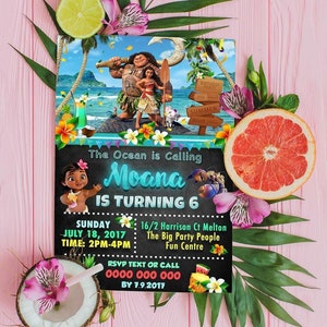 Design per biglietti d'invito per il compleanno di Moana, stampa digitale