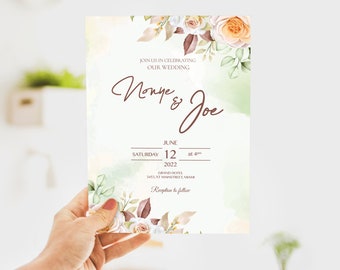 Watercolor Wedding Invitation Template, Wedding Invite Template, Wedding Invitation Template Download, Wedding flowers