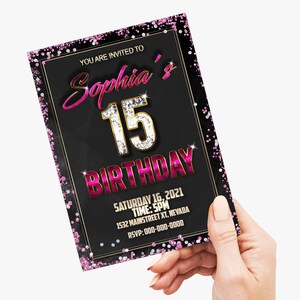 Birthday Gold purple invitation card design, Glitter, Diamond