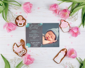 Baby ceremony 1st birthday card, digital print