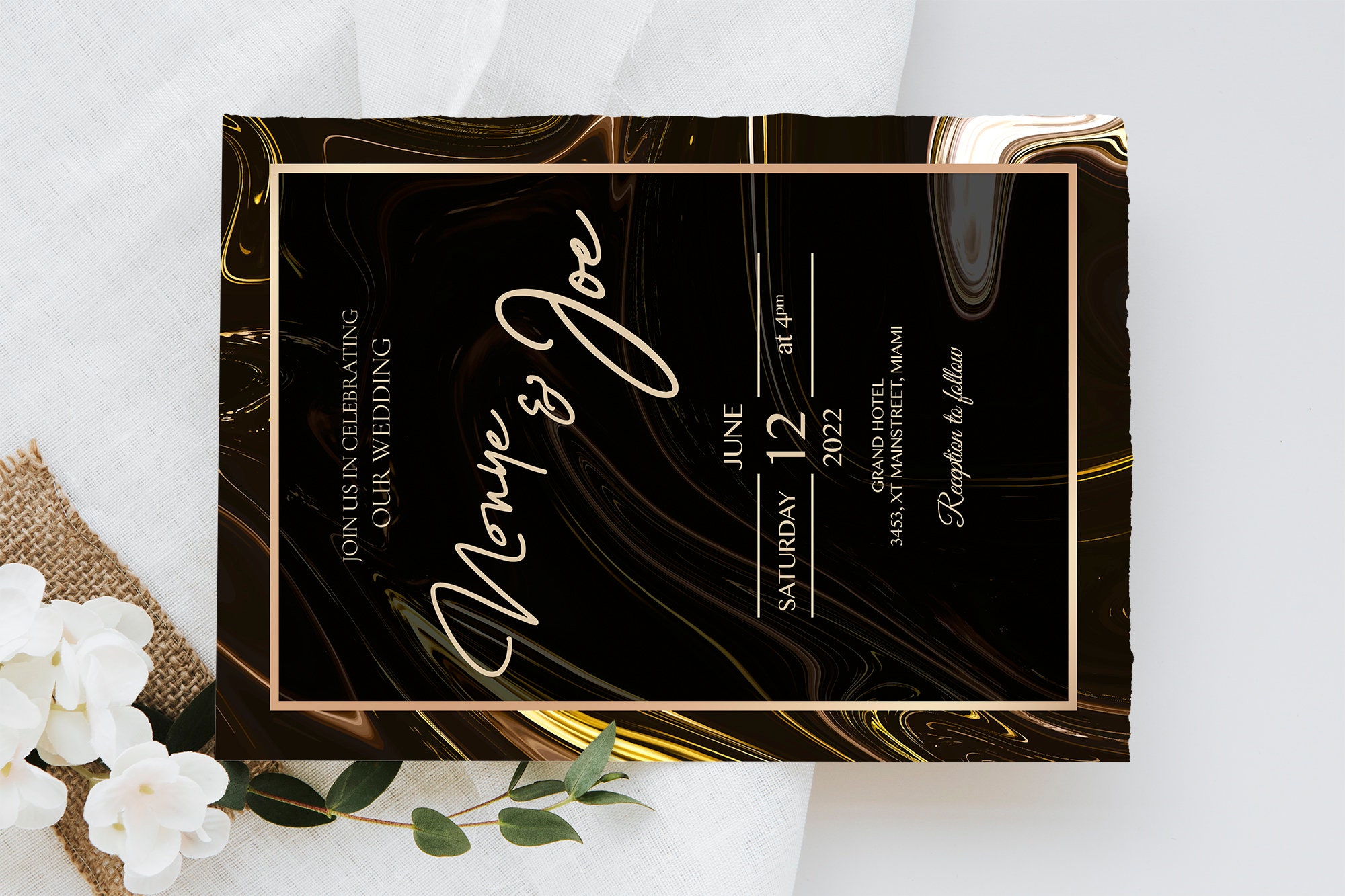 Gold Wedding Invitation Template, Wedding Invite Template, Wedding