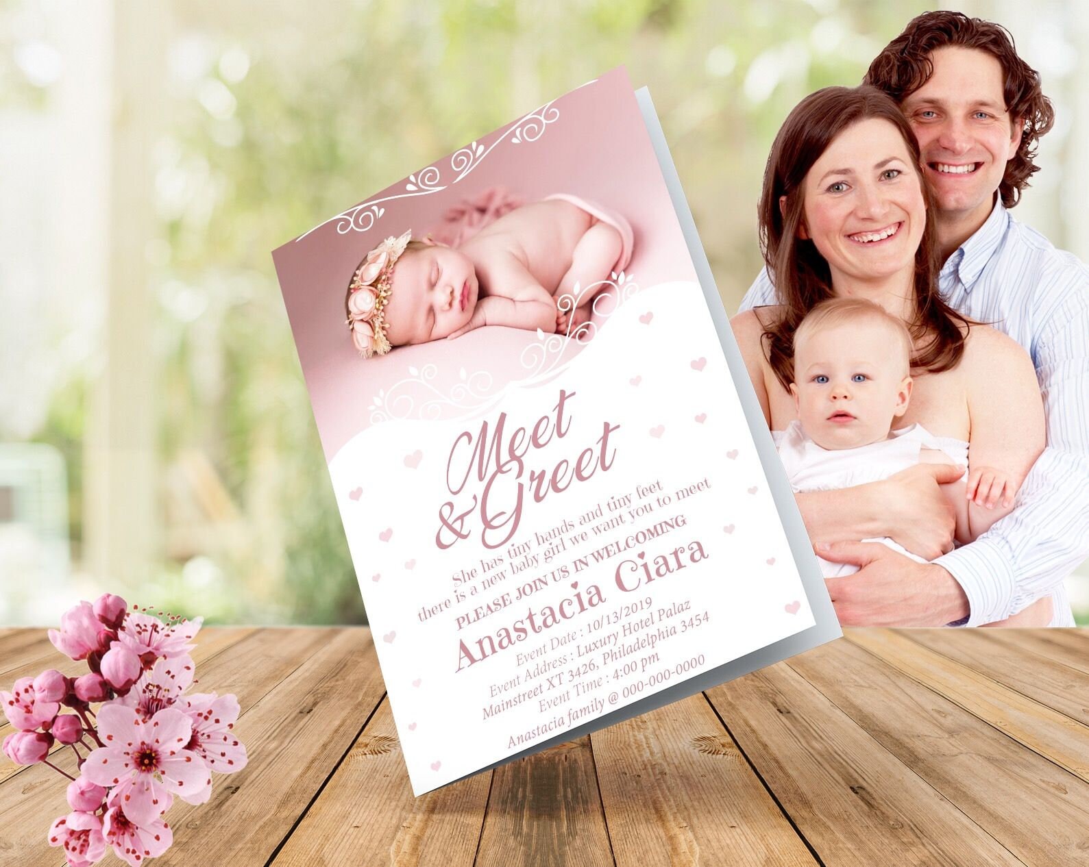 Baby ceremony, 1st birthday invitation card, digital print