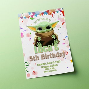 Carte d'invitation d'anniversaire Little Space Alien, Green Little Alien, Invitation d'anniversaire, Carte de l'espace, 5x4 ou 4x6 pouces