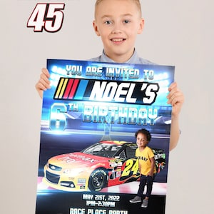 Nascar birthday invitation card design, Race car invitation design, sport car, digital and print