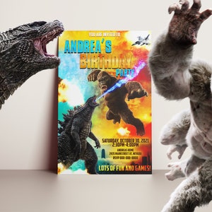 Godzila vs. Kong Invitation card design, digital print, Birthday invitation