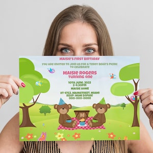 Teddy Bear Picnic Invitation, Birthday invitation design, first birthday, for boy or girl, digital print
