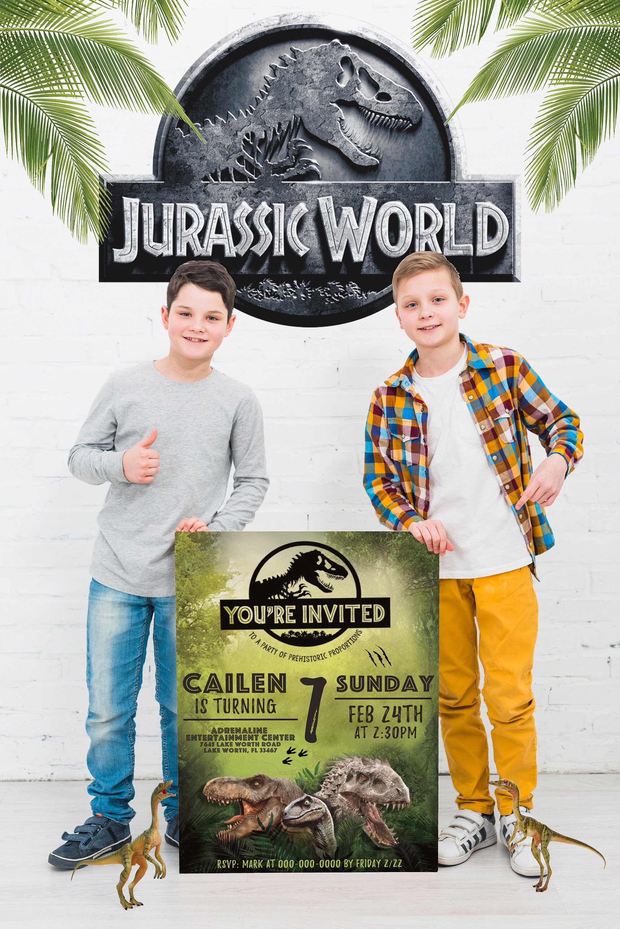 Jurassic World Birthday Invitation Card Design, Jurassic Park Trex
