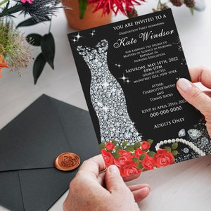 Graduation Invitation card, daimond design, Birthday card, Woman design, anniversary invitation
