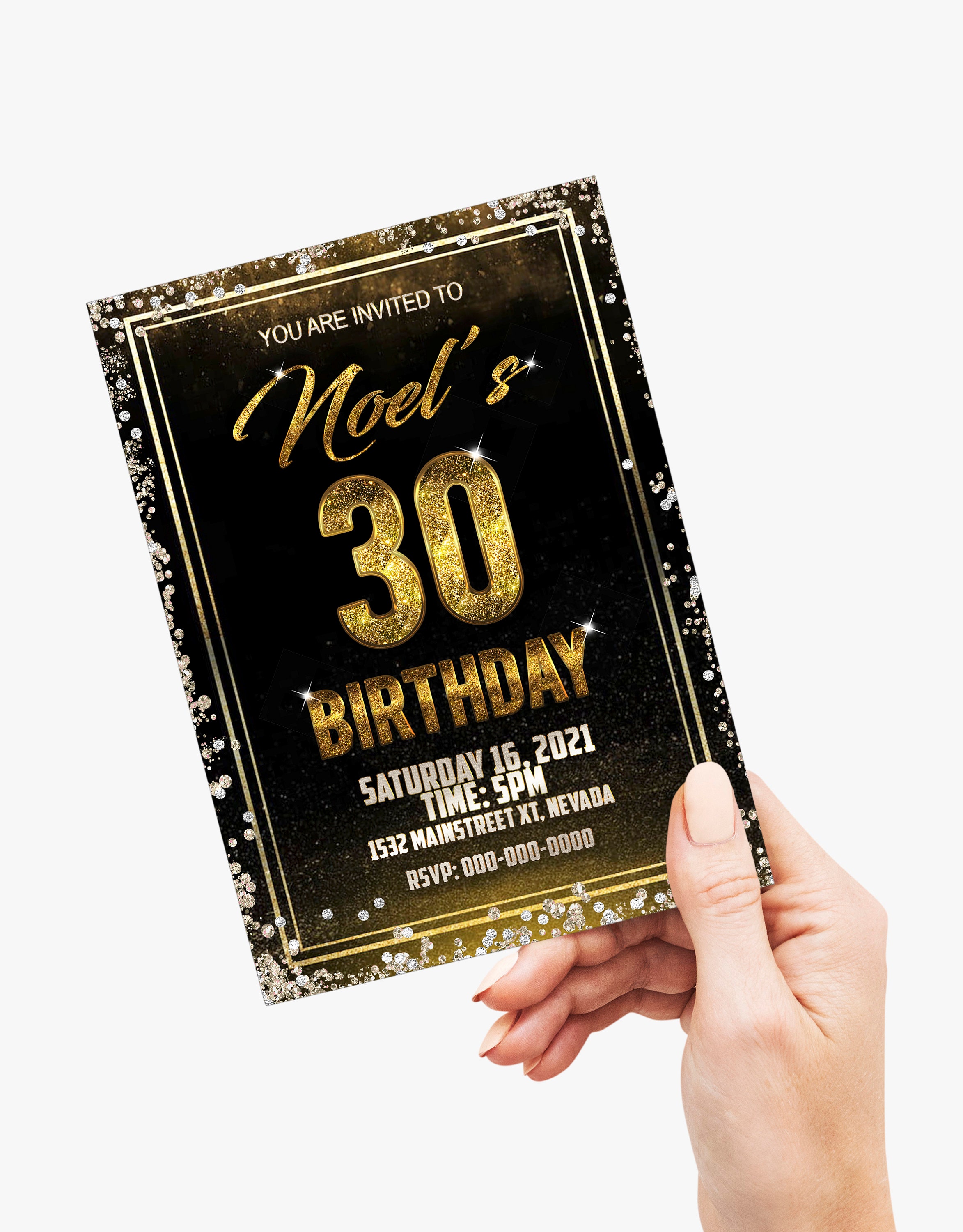 Birthday Gold Invitation Card Design Glitter Text Luxury Etsy