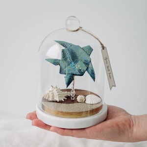 Origami Turtle Ornament ~ Paper First Wedding Anniversary Gift ~ Handmade Coastal Home Decor