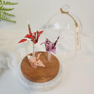 Ornamento di gru origami ~ Regalo personalizzato per il primo anniversario di matrimonio in carta per lui o per lei ~ Figurina di gru di carta ~ Regalo personalizzato fatto a mano
