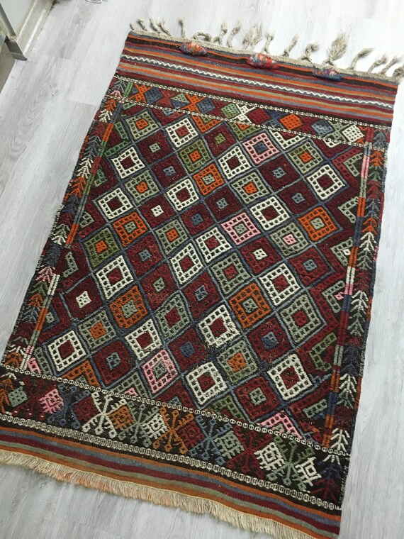 3.4x4.4 feet Kilim,3x4 Kilim Rug,Turkish Kilim Rug,Oushak Kilim