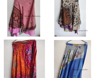 Wholesale Lot Indian Handmade Vintage Art Silk long Skirts Bohemian Skirts, Wrap sari skirts, Women Hippie Summer Skirts , womens silk skirt