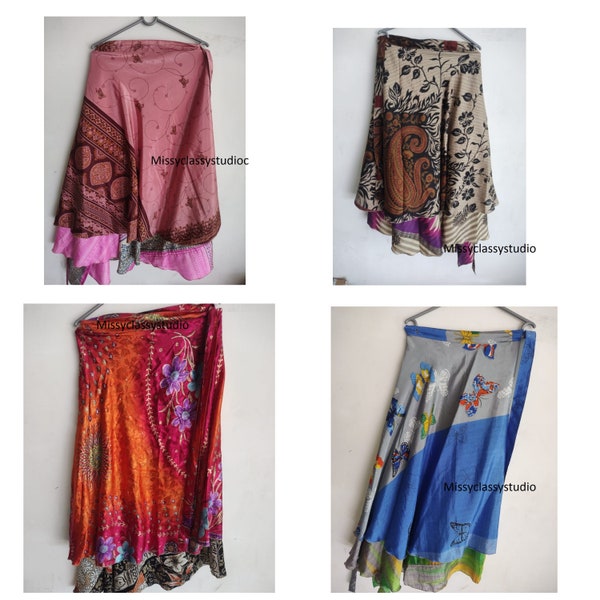 Wholesale Lot Indian Handmade Vintage Art Silk long Skirts Bohemian Skirts, Wrap sari skirts, Women Hippie Summer Skirts , womens silk skirt