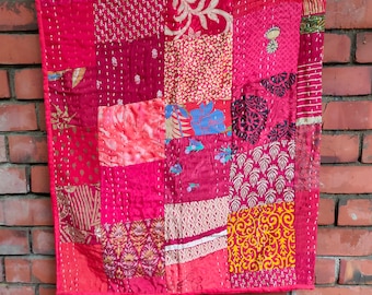 Handmade Patchwork Kantha Quilt Cozy Bohemian Quilt Kantha Bed Cover Silk Quilt Christmas gifts