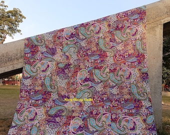 Indian cotton kantha quilt handmade bedspread with Paisley print bohemian sofa throw