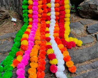 Marigold Flower garlands Indian wedding home decoration plastic flower strings haldi/mehndi decoration artificial marigold