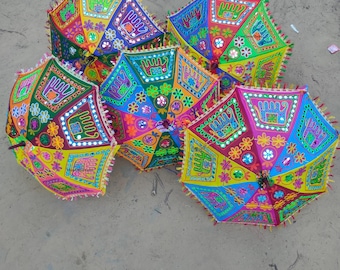 Elephant Embroidered Umbrella, Handmade Indian Boho Parasol, Colorful Festival Decorative Umbrella