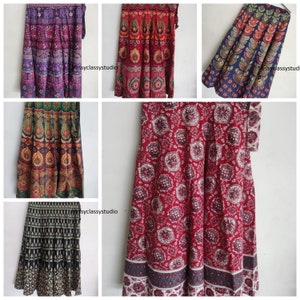 Indian Printed Cotton Wrap Skirt Handmade Flared Long Maxi Skirt Summer Skirt