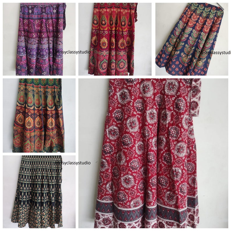 Bohemian African Wax Cotton Blue Pink and Black Floral Ethnic Print Flared Long Maxi Skirt with Pockets #100