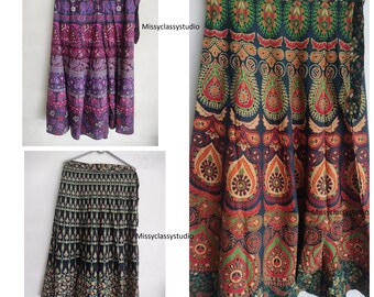 Natural Cotton Wrap Skirt For Women And Girls / Block Print Skirt / Handmade Long Maxi Skirt.