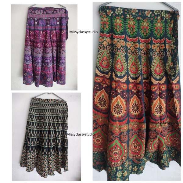 Natural Cotton Wrap Skirt For Women And Girls / Block Print Skirt / Handmade Long Maxi Skirt.